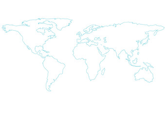 Fototapete - A simple line drawing of a world map, featuring light blue outlines on a white background. Minimalist style for geography, travel, or educational concepts