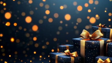 Poster - A stack of black boxes with gold bows on top