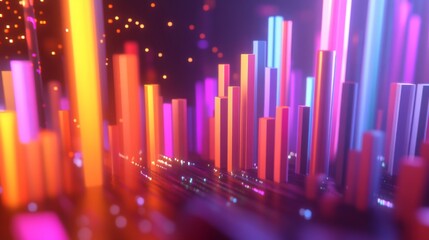 Poster - Colorful Abstract Bars in a Dynamic Digital Landscape Representing Data Visualization, Technology, and Modern Art Concepts with Vibrant Light Effects