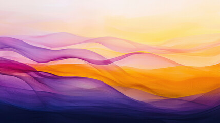 Wall Mural - Graceful flowing waves of purple and gold merging into a vibrant, colourful abstract composition.