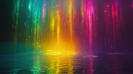 Wall Mural - A vibrant glowing waterfall of light cascading into a shimmering pool of colour.