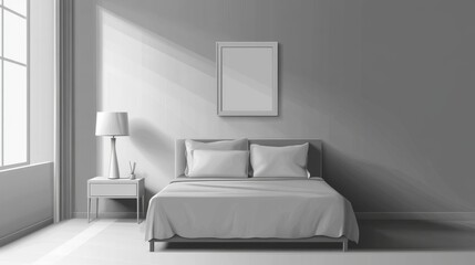 Poster - Modern Minimalist Bedroom Interior Design Featuring Soft Lighting and Neutral Color Palette with Clean Lines and Simple Furnishings