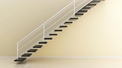 Poster - Modern Minimalist Staircase with Sleek Black Steps and White Railing Against a Light Beige Wall in a Contemporary Interior Design Setting