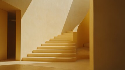 Aufkleber - Beautiful Minimalist Architecture Featuring Curved Staircase and Soft Yellow Tones in a Contemporary Interior Setting