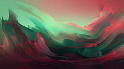 Sticker - Ethereal mountain-like swirls in red and green hues creating an abstract vista.