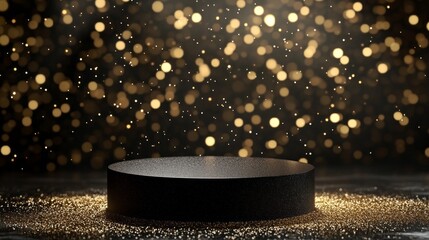 Poster - A black podium with gold glitter on it