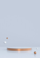 Poster - 3D render of golden white minimal abstract background with empty stand, geometric shape, stand for product presentation, space for text
