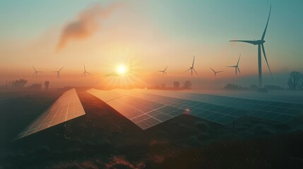 Wall Mural - solar cell in solar farm, alternative energy and sustainable energy, photovoltaic, pure energy renew