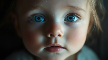 Close-up of a newborn babyâ€™s face with small, round cheeks, softly illuminated by natural light