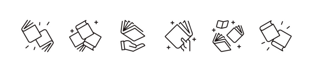 Aufkleber - book icon set education library shining magical open book read journal literature signs vector line illustration