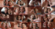 © fizkes - Collage of different age and race people, loving couples, family with children, celebrate Happy Family Day, express care, feel unconditional love look at camera, showing heart symbol, close up faces