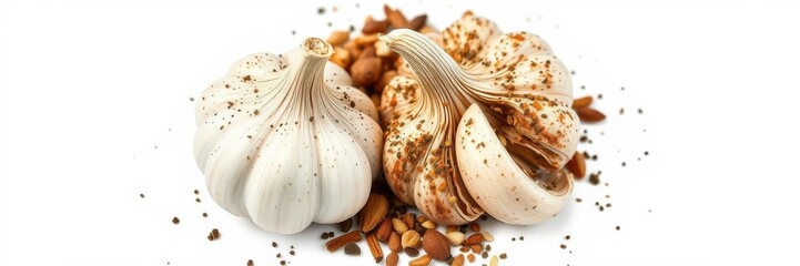 Wall Mural - Close-up of fresh young garlic heads and cloves, seasoning, harvest, raw