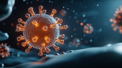 Poster - Detailed Rendering of a Single Cancer Cell with Unique Structure and Colorful Features, Highlighting Intricate Biological Processes and Microscopic Elements