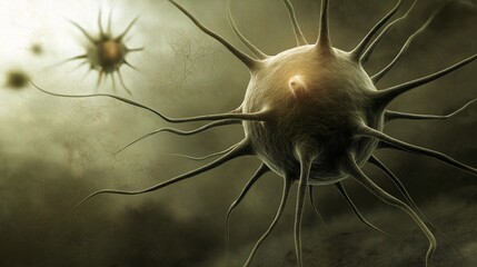 Poster - Intricate Digital Artwork Representing Cancer Cells Under a Microscope with Complex Structures and Unique Textures, Ideal for Medical and Educational Purposes