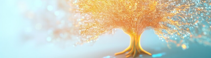 Aufkleber - A glowing tree with intricate branches and roots, symbolizing growth and vitality.