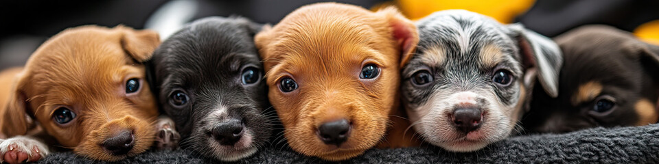 a festive area for pet adoptions, featuring adorable puppies waiting for their forever homes.