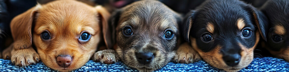 a festive area for pet adoptions, featuring adorable puppies waiting for their forever homes.