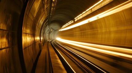 Aufkleber - High-Speed Train Racing Through a Dimly Lit Tunnel with Motion Blur Effect, Conveys Speed and Dynamic Movement in Urban Transit Environment