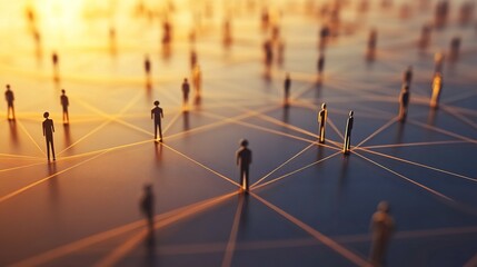 Poster - Abstract Representation of Social Connections with Silhouetted Figures Amidst Radiating Lines Symbolizing Interaction and Network Dynamics