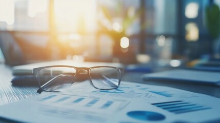 Aufkleber - A pair of glasses sits on top of a piece of paper with a graph on it