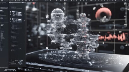 Poster - innovative data visualization digital workspace 3d model high-tech environment close-up view futuris