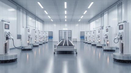 Poster - Robotic automation process high-tech facility industrial setup clean room wide angle future of manufacturing