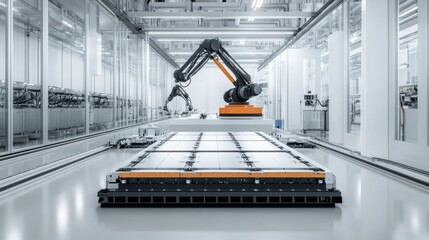 Poster - Robotic automation in manufacturing factory industrial technology clean room close-up view efficiency in production