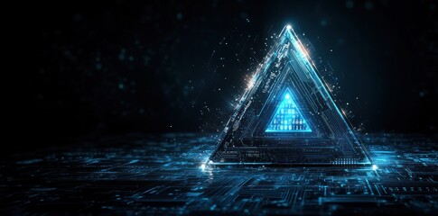 Poster - A glowing, futuristic pyramid with digital circuitry, symbolizing technology and innovation.