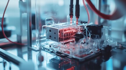 Poster - Innovative technology development laboratory close-up high-tech environment detailed view engineering concepts