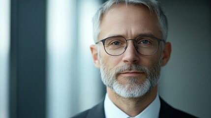 Poster - A man with glasses is wearing a suit and tie