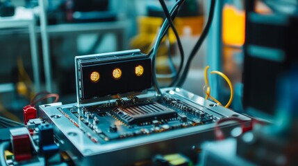 Poster - Innovative technology development laboratory environment electronics close-up view engineering concepts