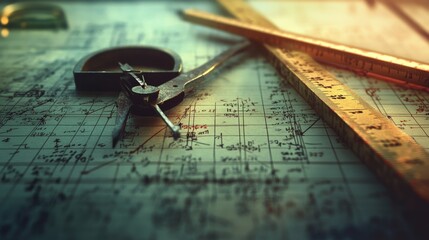 Poster - Engineering tools on drafting table studio artistic image indoor close-up precision design