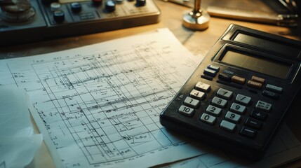 Poster - Calculating project plans office work document desk close-up project management