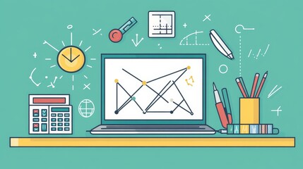Poster - data analysis process digital workspace infographic bright environment top-down view business intell