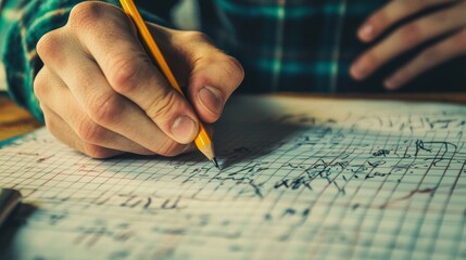 Poster - Creative writing process office desk handwriting indoor space close-up view artistic expression