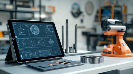 Poster - Innovative engineering process modern workshop digital design technical environment close-up view advanced technology