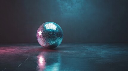 Poster - Shimmering Disco Ball Reflecting Colorful Lights in a Dimly Lit Room, Perfect for Party Atmosphere and Nightlife Themes