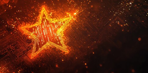 Aufkleber - A glowing star against a digital circuit background, symbolizing technology and innovation.