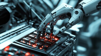 Poster - robotic hand performing tasks industrial setting technology futuristic environment close-up view aut