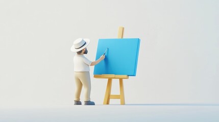 Poster - A person painting on a blue canvas, showcasing creativity and artistic expression.