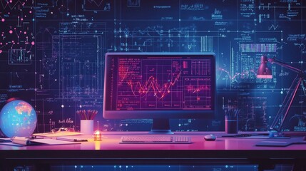 Poster - Analyzing data trends office environment digital workspace high-tech setup desktop view data visualization