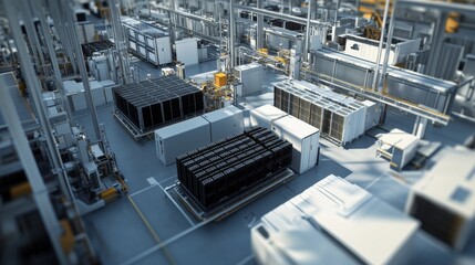 Aufkleber - industrial facility operations modern warehouse aerial view high-tech environment efficiency focus