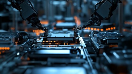 Poster - automated assembly process manufacturing facility robotics industrial environment close-up viewpoint