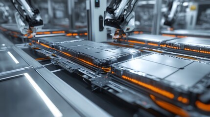 Poster - Automated assembly process manufacturing facility industrial robotics high-tech environment close-up view innovation in technology