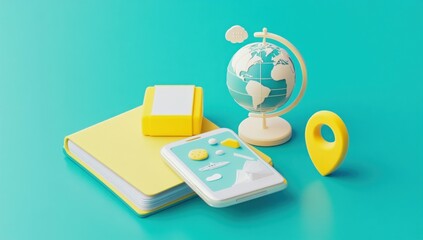Poster - A colorful arrangement of educational items including a globe, notebook, and smartphone.