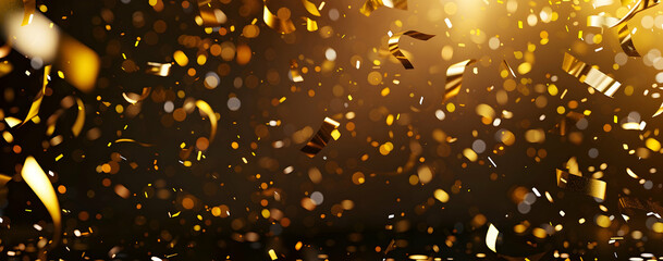 Poster - golden confetti background vector illustration on a dark brown color background