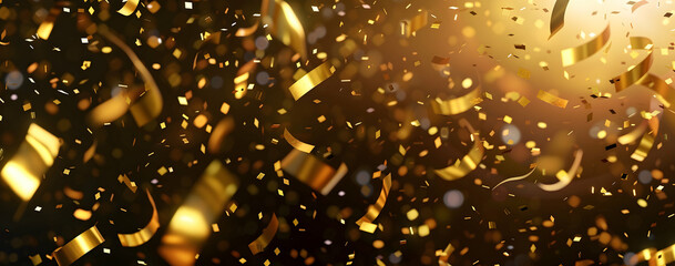 Poster - golden confetti background vector illustration on a dark brown color background