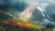 © Thiago - Brocken spectre appearing in alpine meadow, haunting natural occurrence, scenic wilderness. phantasm. illustration. Haunting. Illustration