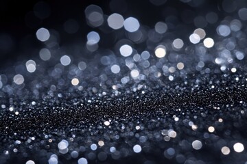 Aufkleber - Black background with sparkling glitter, silver and white bokeh lights, dark blue and gray tones, soft focus, depth of field, macro