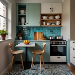 modern kitchen interior with kitchen utensils